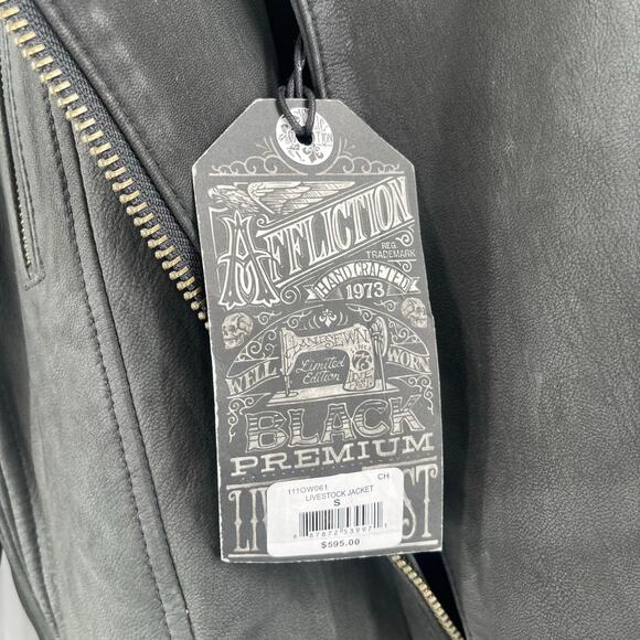 AFFLICTION Leather Jacket Women's Small NWT #99 Livestock Biker MMA Cross Zipper - Picture 7 of 16